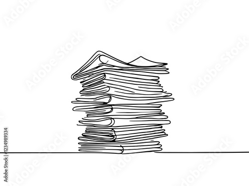 One line drawing of a stack of news newspapers. Vector illustration