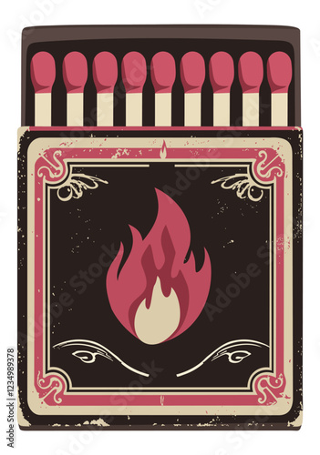 Vintage matchbox. Vector isolated illustration