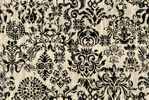 Damask seamless pattern, Ikat floral seamless pattern background, vector illustration, Ikat ethnic oriental embroidery, Aztec style, baroque. Design for texture, fab,clothing, decoration,fashion, tile