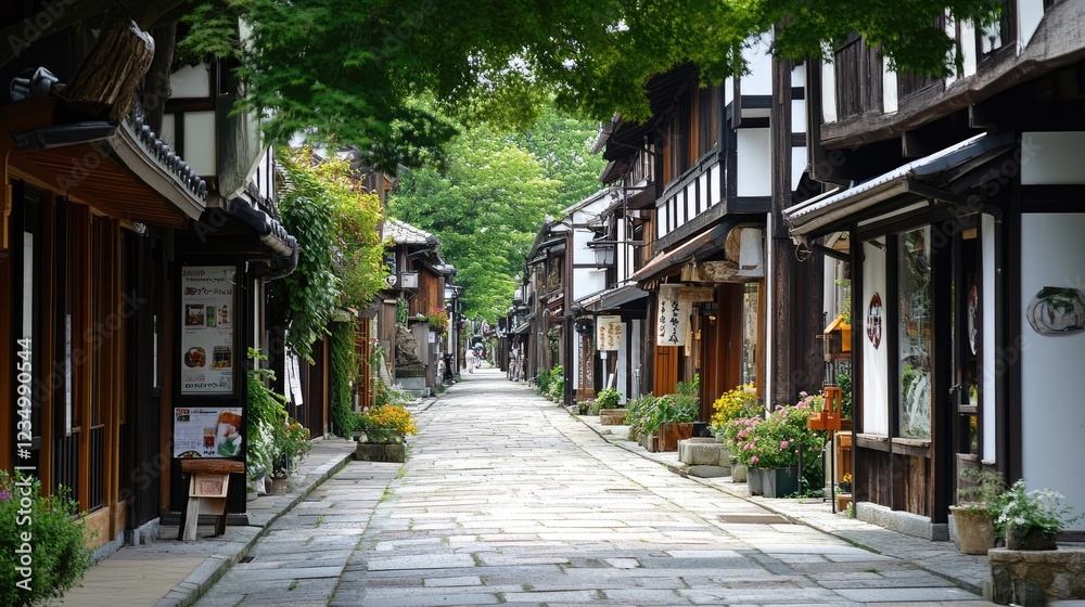 Charming street lined with timber-framed buildings. Charming street lined with timber-framed buildings.