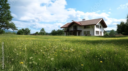 Wallpaper Mural Charming Countryside Home Surrounded by Lush Greenery and Open Fields : Generative AI Torontodigital.ca