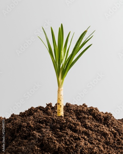 Closeup of a green plant sprouting from rich soil symbolizing growth and renewal minimalist photo