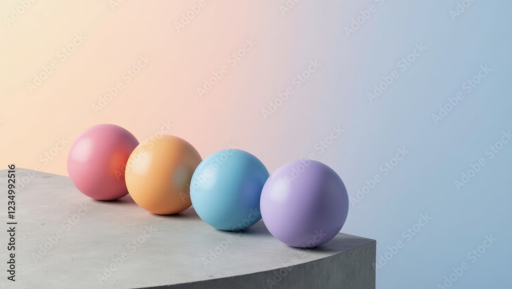 Fototapeta premium Minimalist LGBTQ+ pride concept. Central object: five ceramic spheres in gradient colors