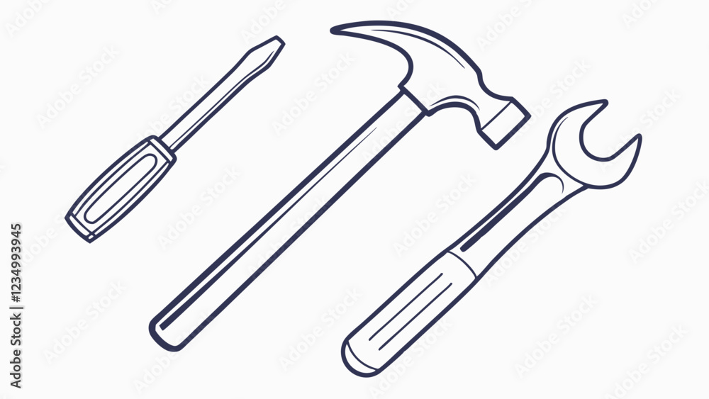 Hand tools vector illustration: wrench, screwdriver, and hammer Hand tools vector illustration: wrench, screwdriver, and hammer