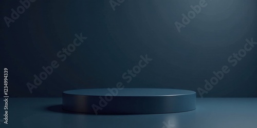 A Simple Dark Blue Cylindrical Platform Against a Matching Background Ideal for Product Presentation or Minimalist Designs