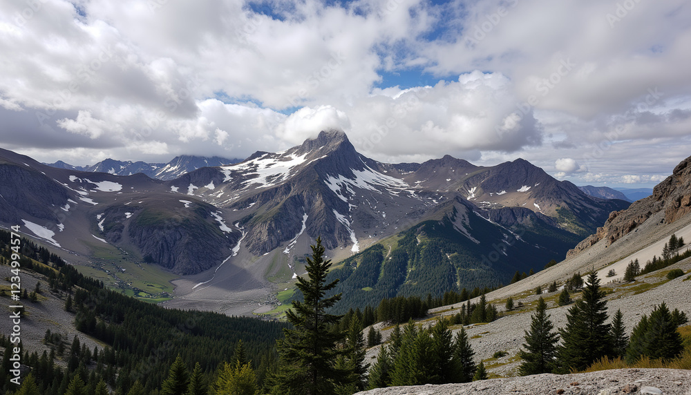 Obraz premium Mountain landscape under cloudy sky