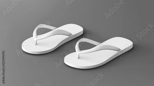 Realistic 3D templates of summer beach flipflops slippers are depicted showcasing a pair of flip flop white isolated from front and back views This mockup serves as a vector illustration
