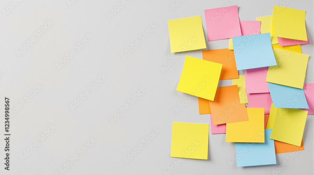 colorful sticky notes scattered on a white background creating a vibrant and organized workspace colorful sticky notes scattered on a white background creating a vibrant and organized workspace