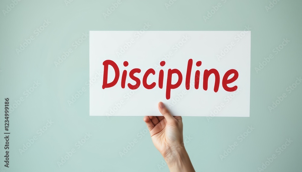 A hand holding up a sign with the word Discipline, expressing commitment and focus A hand holding up a sign with the word Discipline, expressing commitment and focus
