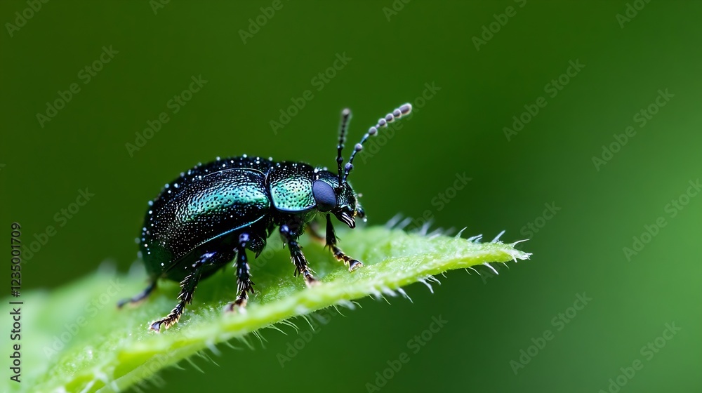 Vibrant Metallic Green Leaf Beetle Perching on Leaf Macro Nature Photography : Generative AI Vibrant Metallic Green Leaf Beetle Perching on Leaf Macro Nature Photography : Generative AI