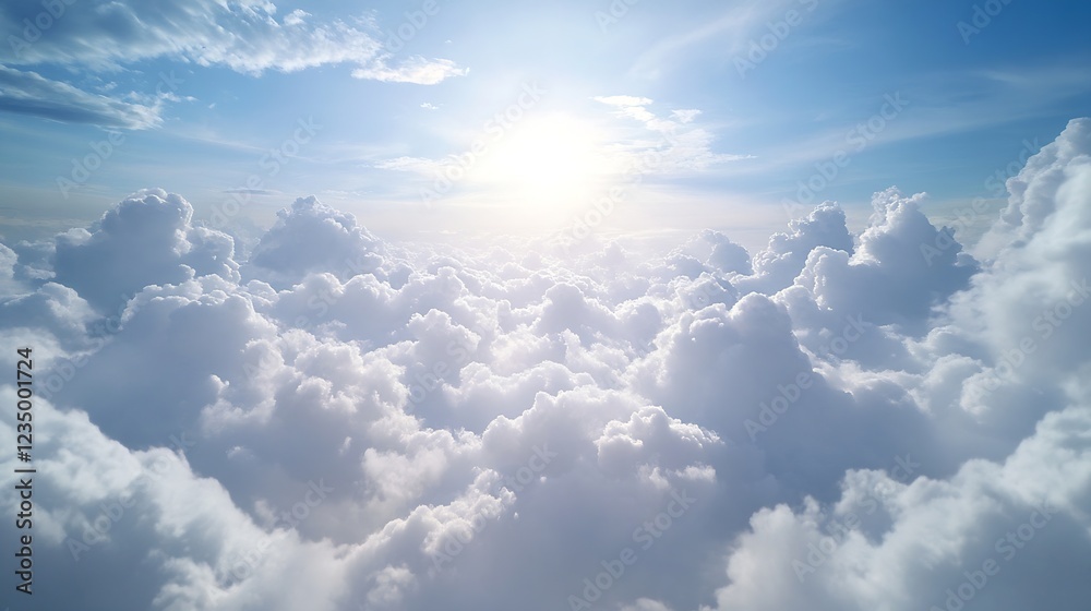 Fototapeta premium Ethereal Sunlit Sky Illuminating Fluffy Clouds in a Dreamlike Atmosphere : Generative AI
