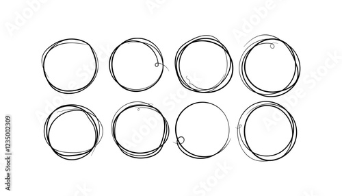 Vector circular scribble doodle round circles for message note mark design element. Hand drawn circle line sketch set vector design