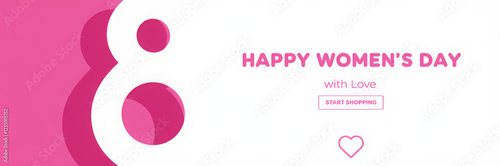 March 8 symbol in paper cut style with shadow. International Women's day background. Vector illustration. Place for text. Figure eight for greeting card, flyer or brochure template.