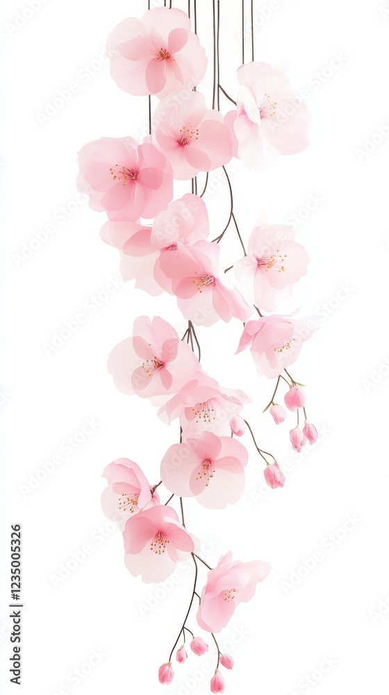 Fototapeta premium Delicate pink sakura flowers are beautifully isolated against a pure white background, creating a serene and elegant composition.