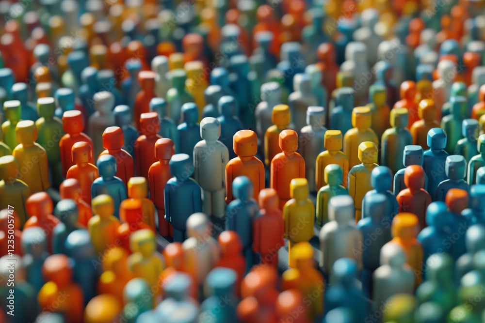 Fototapeta premium Colorful crowd of miniature figures representing diversity and community togetherness.