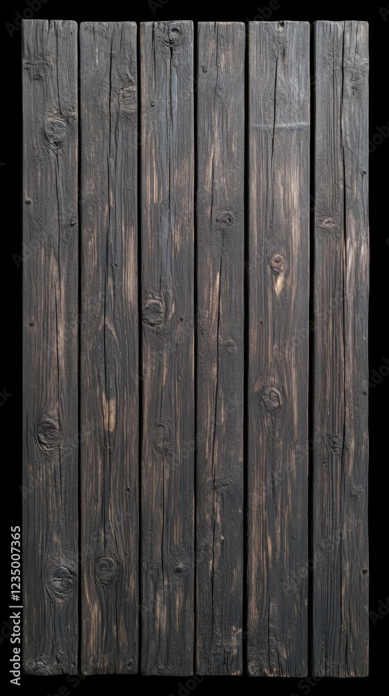 Fototapeta premium Vertical planks of wood with a realistic, flat mahogany texture, showcasing grains and knots in various shades of brown and black.