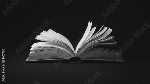 Realistic mockup of an open book viewed from the side with flipping pages