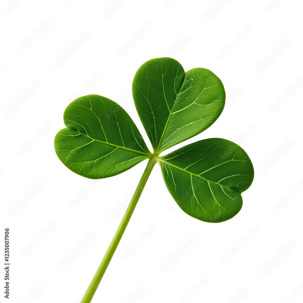 Isolated clover leaf, green nature, plant texture, close-up, white background, natural beauty Isolated clover leaf, green nature, plant texture, close-up, white background, natural beauty
