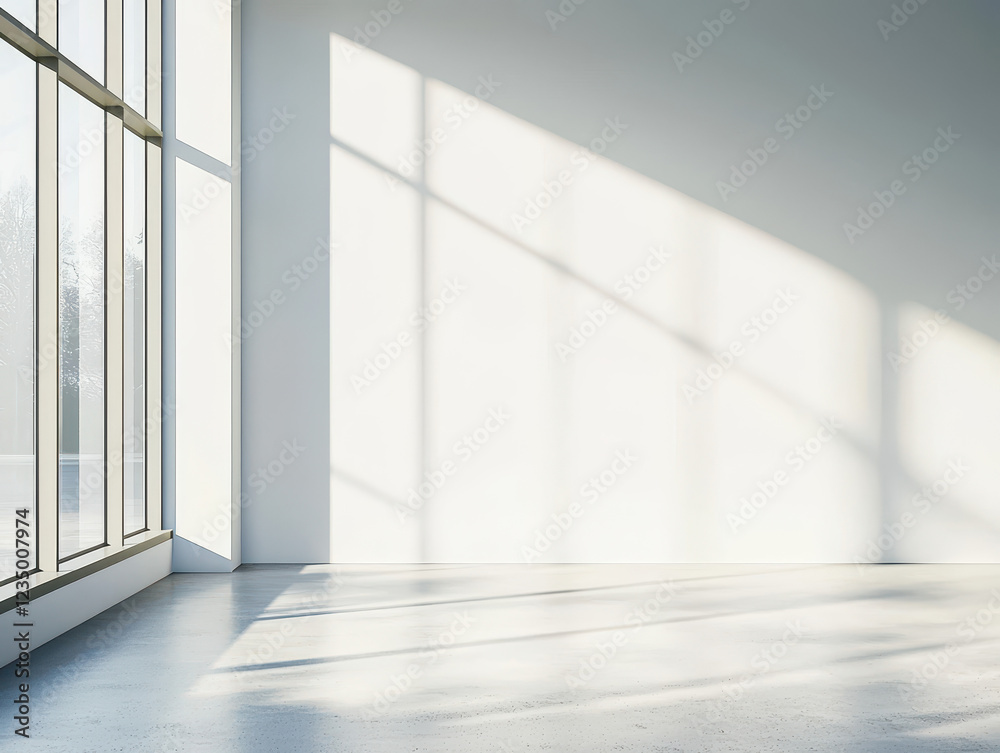 Fototapeta premium Empty wall showcasing light shadows in a minimalistic interior space