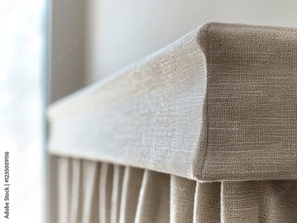 Custom cornice board featuring elegant fabric for modern home design with diffused light Custom cornice board featuring elegant fabric for modern home design with diffused light