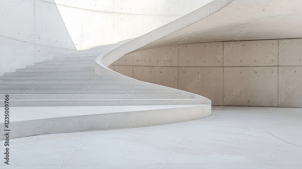Minimalistic Modern Architecture with Curving White Concrete Staircase : Generative AI Minimalistic Modern Architecture with Curving White Concrete Staircase : Generative AI