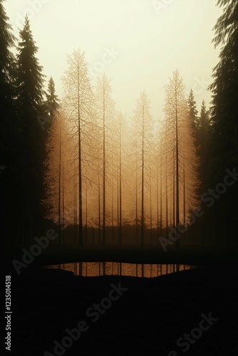 Mesmerizing nature landscape illuminated by light on a copper backdrop, creating a simple minimalist design