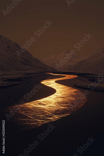 Mesmerizing nature landscape illuminated by light on a copper backdrop, creating a simple minimalist design