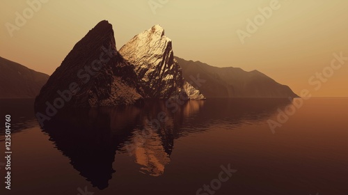 Mesmerizing nature landscape illuminated by light on a copper backdrop, creating a simple minimalist design