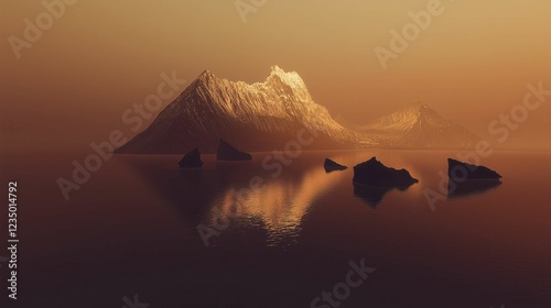 Mesmerizing nature landscape illuminated by light on a copper backdrop, creating a simple minimalist design