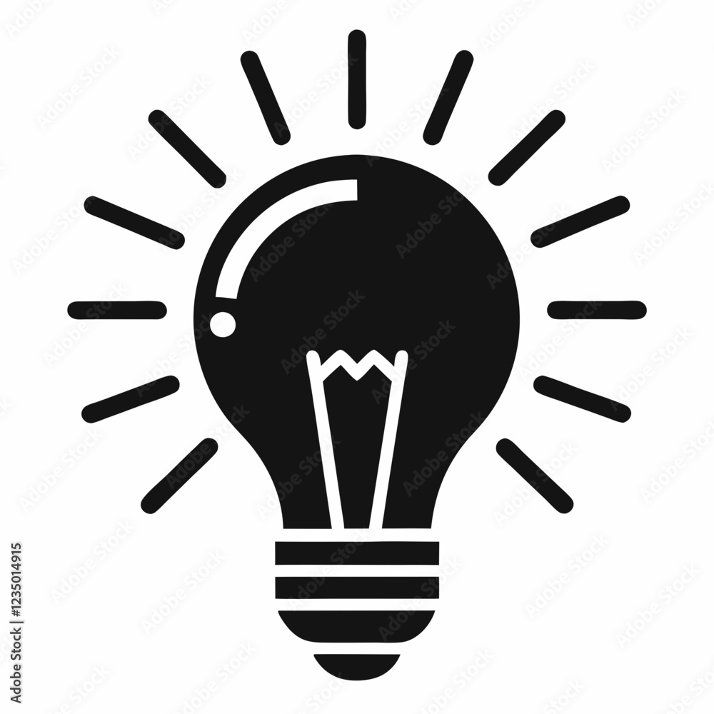 Simple Black Line Art Lightbulb Icon Representing Inspiration