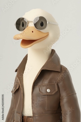 A cool duck wearing a jacket and glasses, exuding a confident and stylish character with a playful attitude