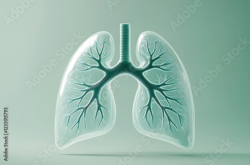 transparent lung visualization with respiratory system on green background 3d render