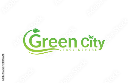 Green City Logo Vector. Green and healthy modern city with leaf logo