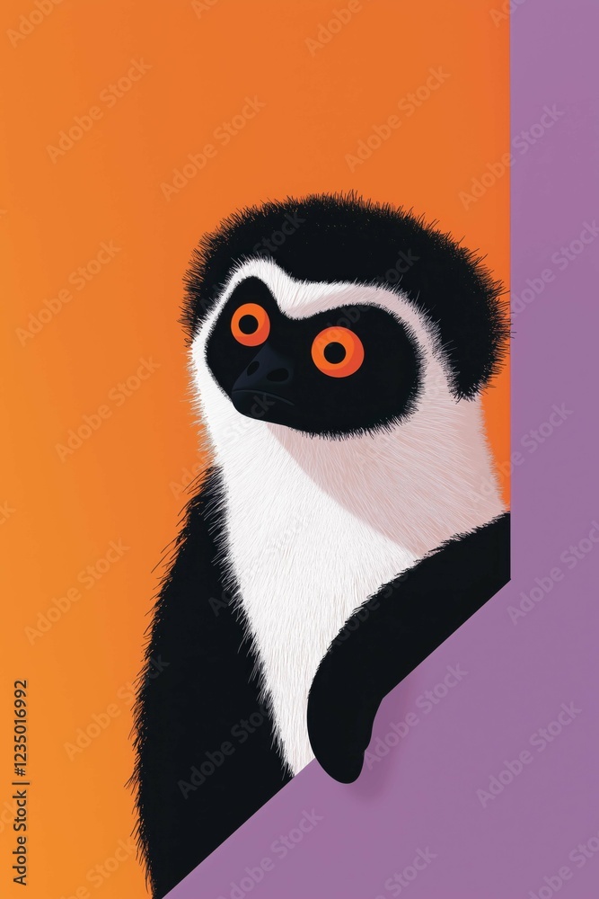 Naklejka premium A lemur with a colorful backdrop, creating a vibrant and playful composition