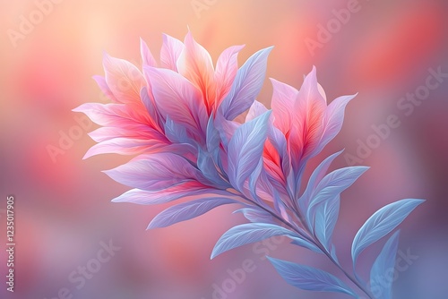 A delicate bouquet of pastel-colored leaves, blending soft pink and blue hues, evokes a serene and dreamy atmosphere, ideal for nature lovers and floral enthusiasts.