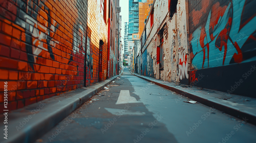 Fototapeta premium vibrant alleyway adorned with colorful graffiti and urban art