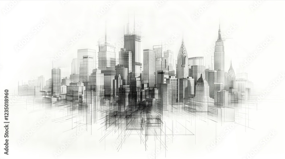 Fototapeta premium Stylized city skyline illustration showcasing modern architecture in a minimalist style.