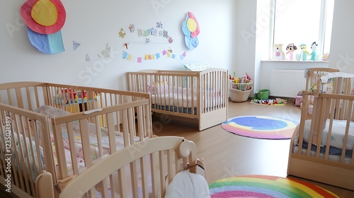 Charming Nursery Room with Cribs and Colorful Decor for Cozy Child's Play Space : Generative AI