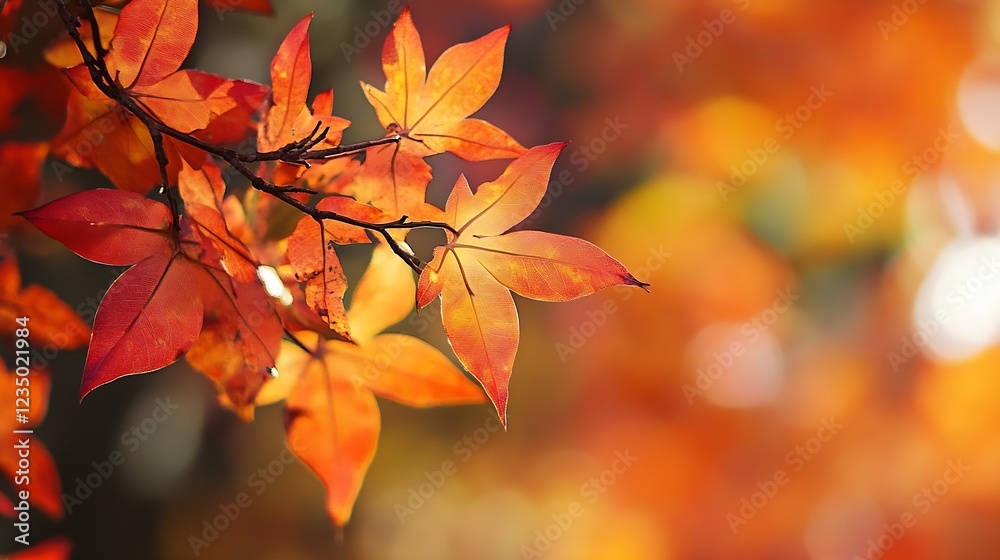 Closeup of Vivid Red Autumn Leaves Illuminated by Soft Sunlight : Generative AI Closeup of Vivid Red Autumn Leaves Illuminated by Soft Sunlight : Generative AI