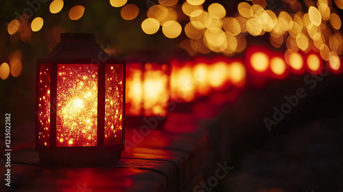 Traditional Chinese Red Lanterns Illuminating the Night photo