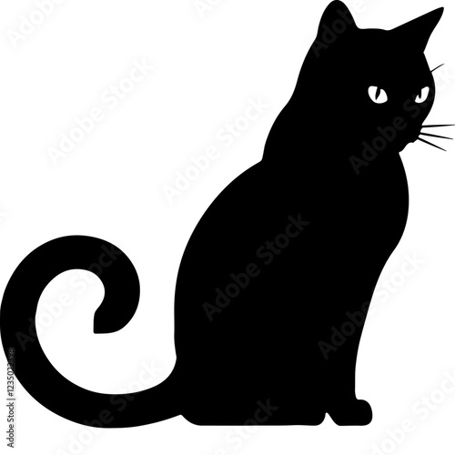 black cat sitting, vector silhouette