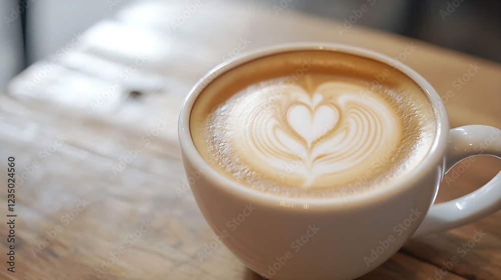 Cup of Artisan Coffee with Heart Shaped Latte Art on Wooden Tabletop : Generative AI Cup of Artisan Coffee with Heart Shaped Latte Art on Wooden Tabletop : Generative AI