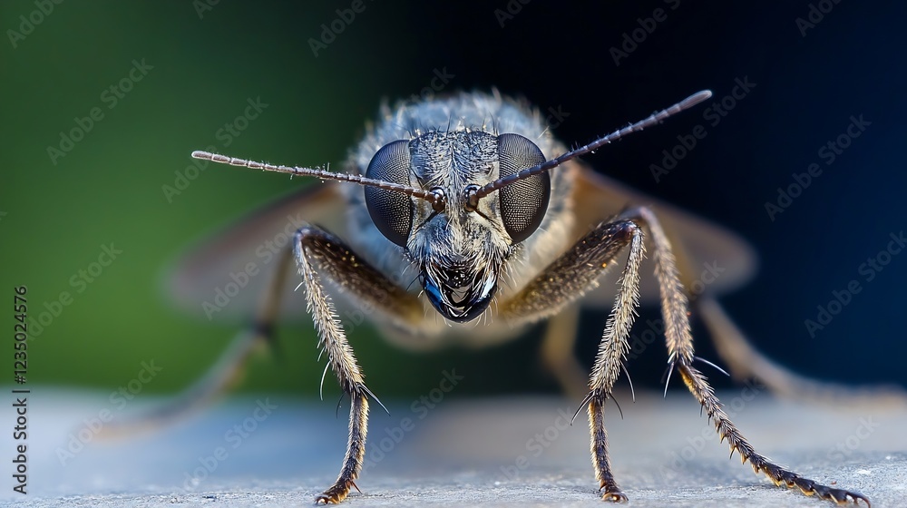 Naklejka premium Extreme Closeup of a Housefly Showcasing Detailed Eye Structure and Natural Texture : Generative AI