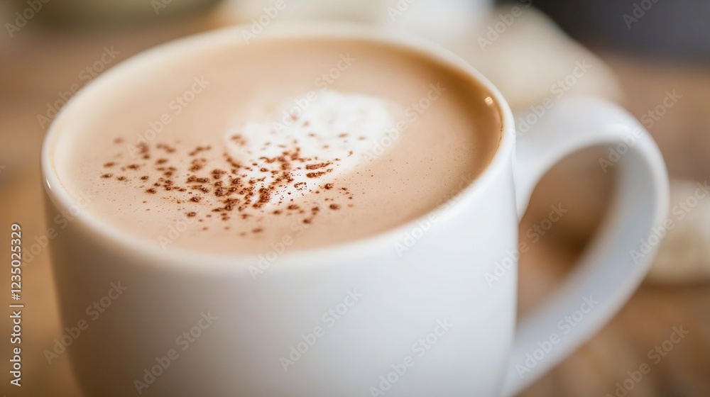 Obraz premium Warm Cappuccino in White Mug with Cinnamon on Rustic Table Background : Generative AI