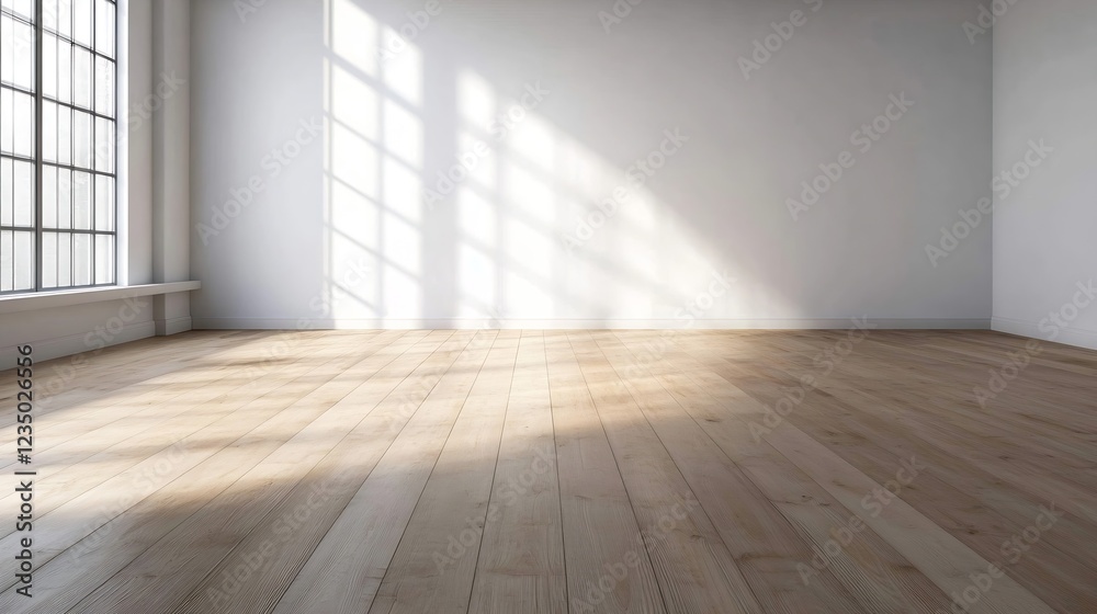 Spacious Sunlit Empty Room with Wooden Floor and Large Window Panes Perfect for Interior Design Projects : Generative AI Spacious Sunlit Empty Room with Wooden Floor and Large Window Panes Perfect for Interior Design Projects : Generative AI