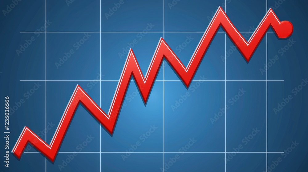 Ascending Red Growth Chart on Blue Grid Background Ascending Red Growth Chart on Blue Grid Background