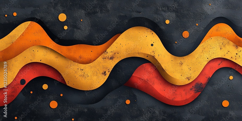Obraz premium Colorful abstract pattern of wavy shapes in warm tones on a textured dark background