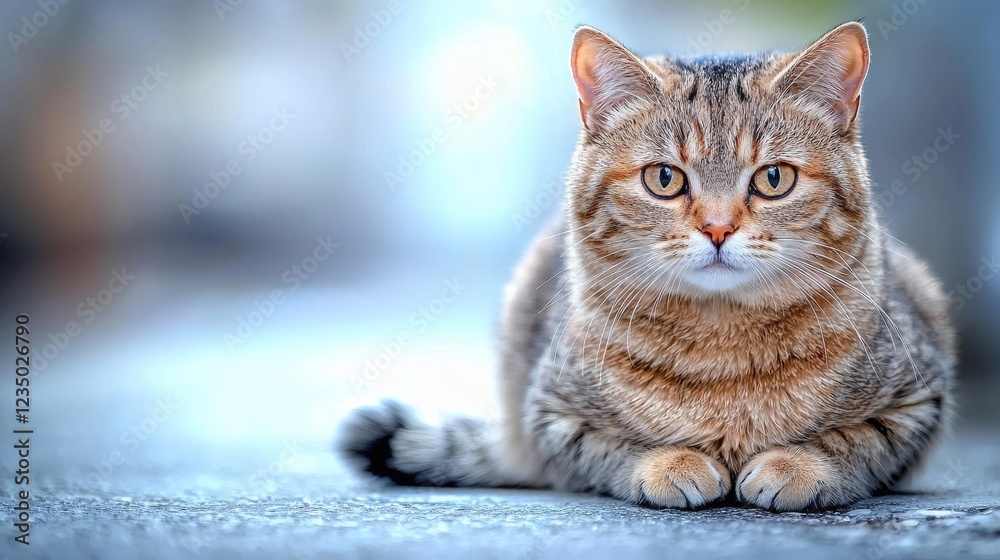 Obraz premium Serene Tabby Cat: A Peaceful Portrait in Soft Blue Hues