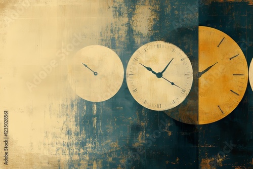 Wallpaper Mural A minimalistic surreal composition featuring clocks with varying designs and colors against a textured background Torontodigital.ca
