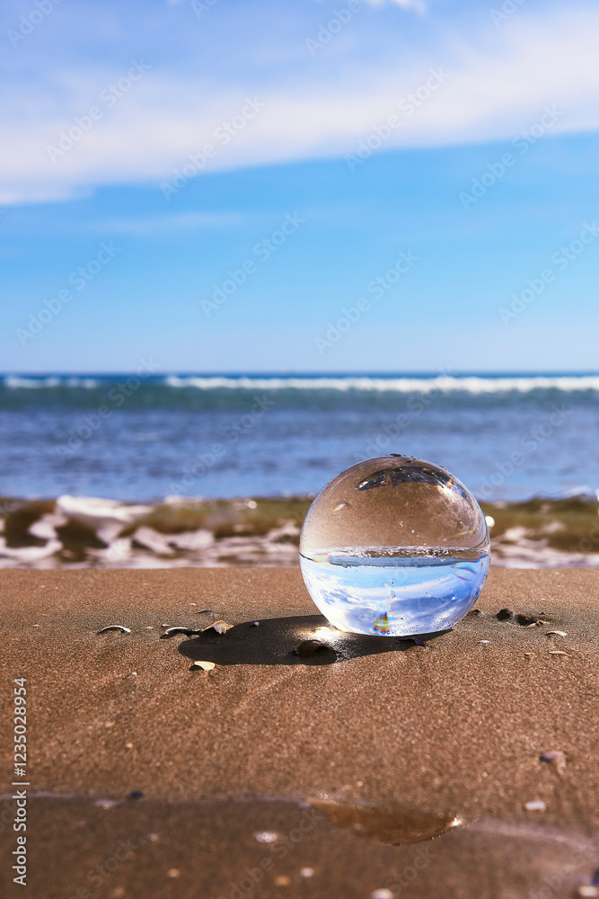 Obraz premium A beach landscape on a crystal ball